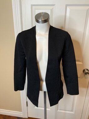 M.M. Lafleur Black Open Front Knit 'Jardigan' Cardigan W/ Split Hem, Size M